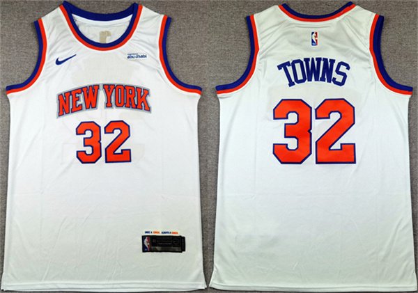 Men's New Yok Knicks 32 Karl Anthony Towns White 2024 Association Edition Stitched Basketball Jersey