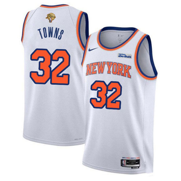 Men's New Yok Knicks 32 Karl Anthony Towns White 2026 Finals Patch Association Edition Stitched Basketball Jersey