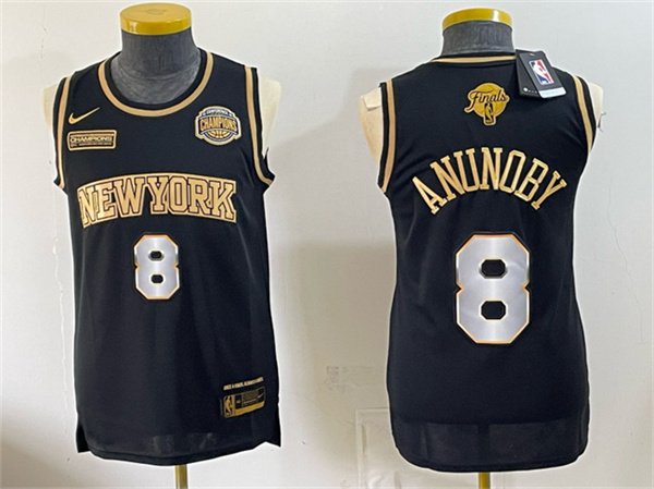 Men's New Yok Knicks 8 OG Anunoby Black Gold 2026 Finals Eastern Conference Champions Patch Stitched Jersey