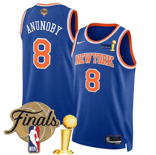 Men's New Yok Knicks 8 OG Anunoby Blue 2026 Finals Patch And Finals Champions Patch Icon Edition Stitched Basketball Jersey