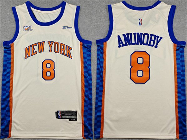 Men's New Yok Knicks 8 OG Anunoby Cream 2024 25 City Edition Stitched Basketball Jersey
