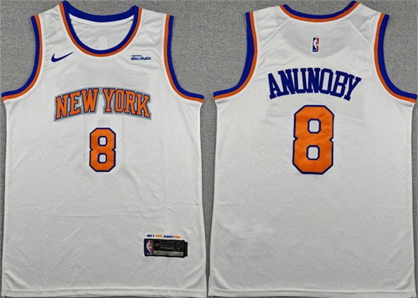 Men's New Yok Knicks 8 OG Anunoby White Association Edition Stitched Basketball Jersey