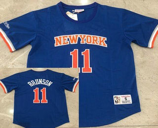 Men's New York Knicks 11 Jalen Brunson Blue Short Sleeved Swingman Stitched Throwback Jersey Men's New York Knicks 11 Jalen Brunson Blue Short Sleeved Swingman Stitched Throwback Jersey