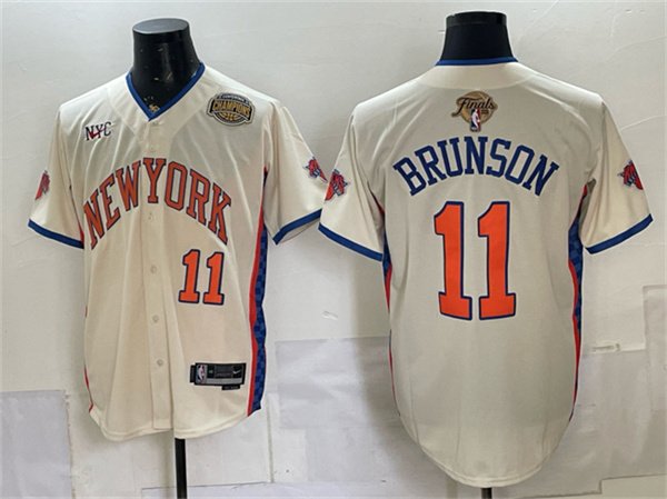 Men's New York Knicks 11 Jalen Brunson Cream 2026 Finals Eastern Conference Champions Patch Stitched Baseball Jersey Men's New York Knicks 11 Jalen Brunson Cream 2026 Finals Eastern Conference Champions Patch Stitched Baseball Jersey