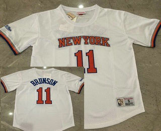 Men's New York Knicks 11 Jalen Brunson White Short Sleeved Swingman Stitched Throwback Jersey Men's New York Knicks 11 Jalen Brunson White Short Sleeved Swingman Stitched Throwback Jersey