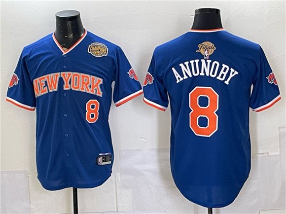 Men's New York Knicks 8 OG Anunoby Royal 2026 Finals Eastern Conference Champions Patch Stitched Baseball Jersey