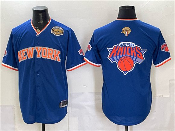 Men's New York Knicks Team Big Logo Royal 2026 Finals Eastern Conference Champions Patch Stitched Baseball Jersey