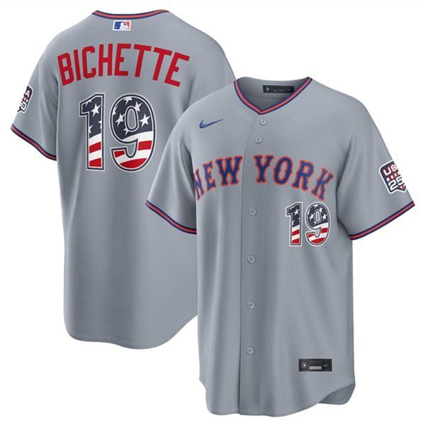 Men's New York Mets 19 Bo Bichette Gray USA 250 Fourth of July Home Stitched Baseball Jersey