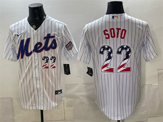 Men's New York Mets 22 Juan Soto White USA 250 Fourth of July Home Stitched Baseball Jersey