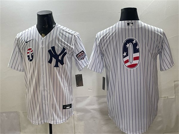 Men's New York Yankees 0 Marcus Stroman White 2026 USA 250 Fourth of July Home Stadium Stitched Baseball Jersey