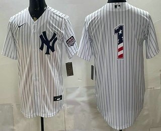 Men's New York Yankees 1 Dad White 2026 USA 250 Fourth of July Home Stadium Stitched Jersey