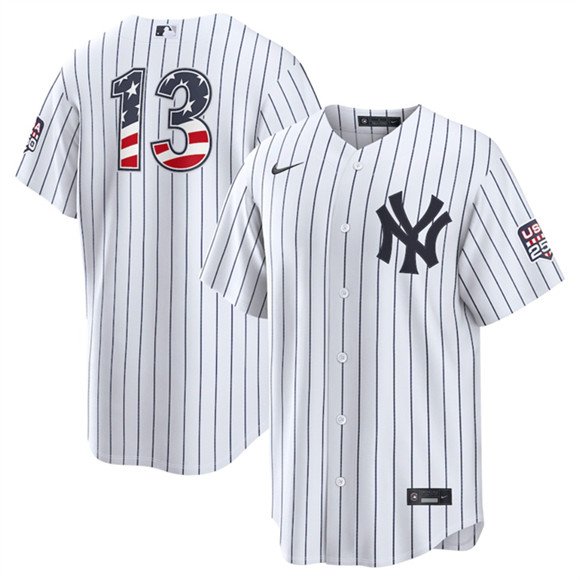 Men's New York Yankees 13 Jazz Chisholm Jr White 2026 USA 250 Fourth of July Home Stadium Stitched Baseball Jersey