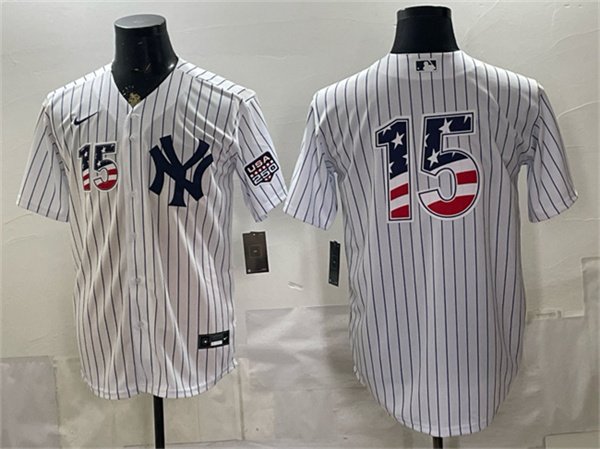 Men's New York Yankees 15 Thurman Munson White 2026 USA 250 Fourth of July Home Stadium Stitched Baseball Jersey