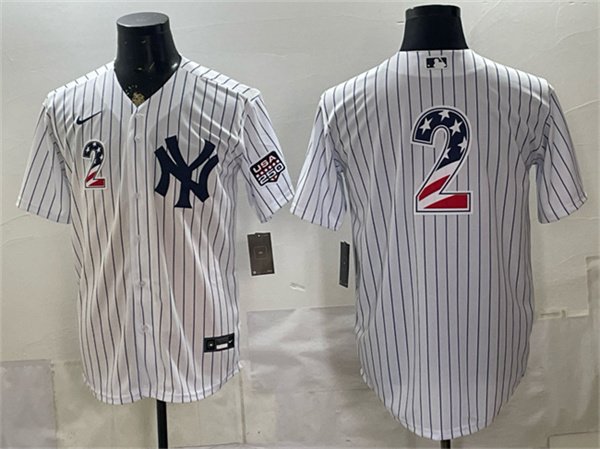 Men's New York Yankees 2 Derek Jeter White 2026 USA 250 Fourth of July Home Stadium Stitched Baseball Jersey