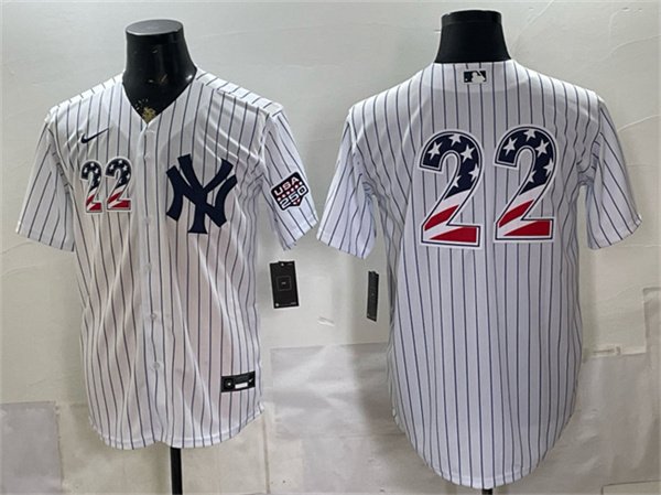 Men's New York Yankees 22 Ben Rice White 2026 USA 250 Fourth of July Home Stadium Stitched Baseball Jersey