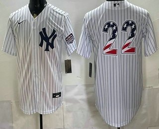 Men's New York Yankees 22 Ben Rice White 2026 USA 250 Fourth of July Home Stadium Stitched Jersey