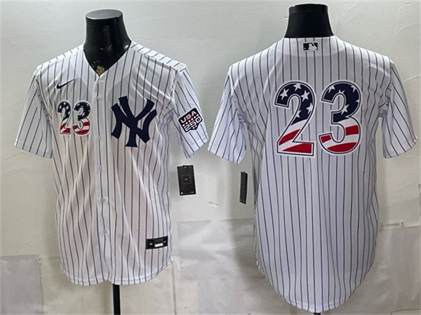 Men's New York Yankees 23 Don Mattingly White 2026 USA 250 Fourth of July Home Stadium Stitched Baseball Jersey