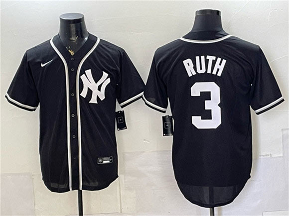 Men's New York Yankees 3 Babe Ruth 2026 Fashion Replica Black Out Stitched Baseball Jersey Men's New York Yankees 3 Babe Ruth 2026 Fashion Replica Black Out Stitched Baseball Jersey