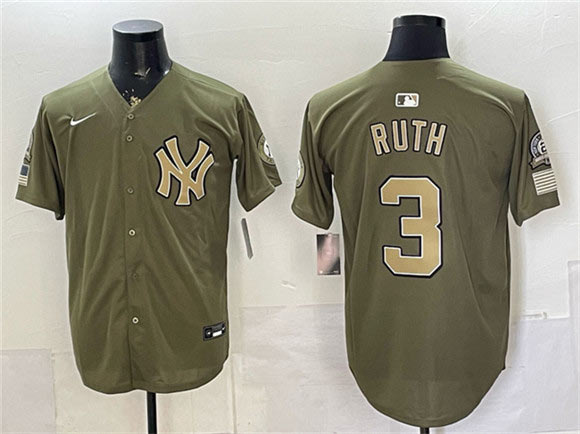 Men's New York Yankees 3 Babe Ruth Olive 2026 Armed Forces Day Stitched Baseball Jersey Men's New York Yankees 3 Babe Ruth Olive 2026 Armed Forces Day Stitched Baseball Jersey