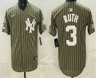 Men's New York Yankees 3 Babe Ruth Olive Pinstripe 2026 Armed Forces Day Salute To Service Jersey