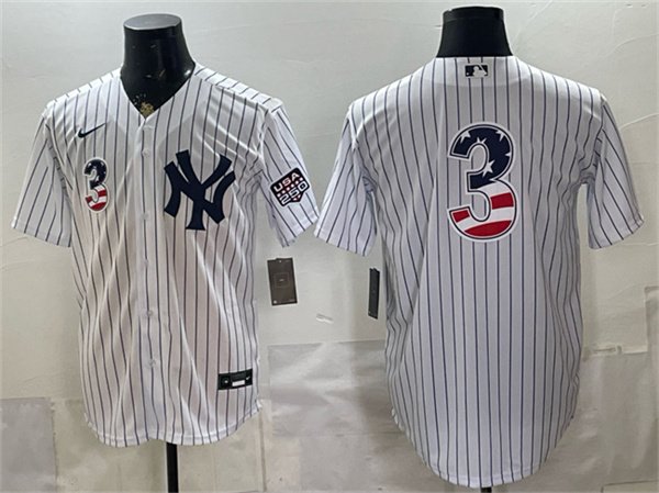 Men's New York Yankees 3 Babe Ruth White 2026 USA 250 Fourth of July Home Stadium Stitched Baseball Jersey