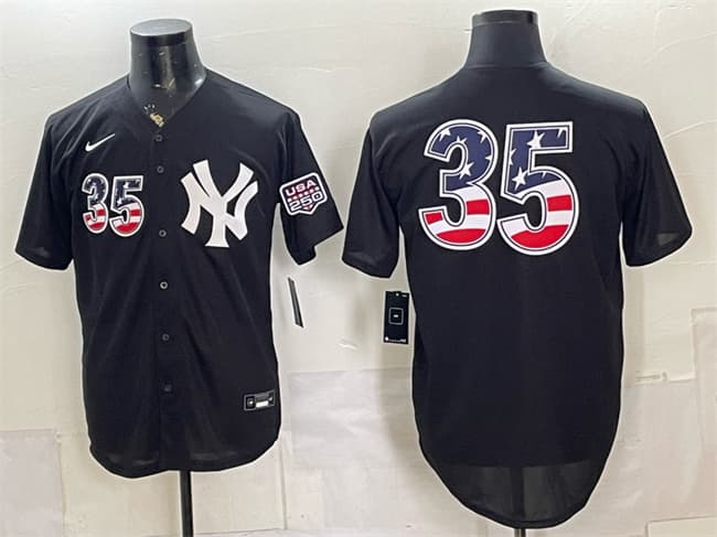 Men's New York Yankees 35 Cody Bellinger Black 2026 USA 250 Fourth of July Home Stadium Stitched Baseball Jersey