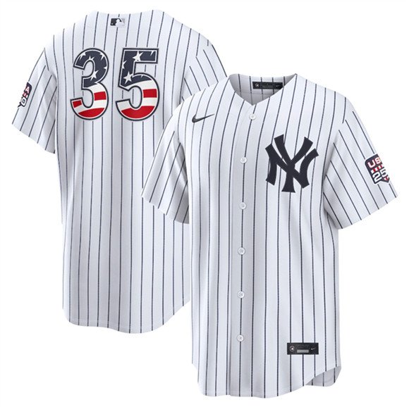 Men's New York Yankees 35 Cody Bellinger White 2026 USA 250 Fourth of July Home Stadium Stitched Baseball Jersey
