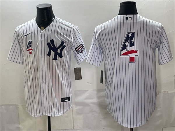 Men's New York Yankees 4 Lou Gehrig White 2026 USA 250 Fourth of July Home Stadium Stitched Baseball Jersey