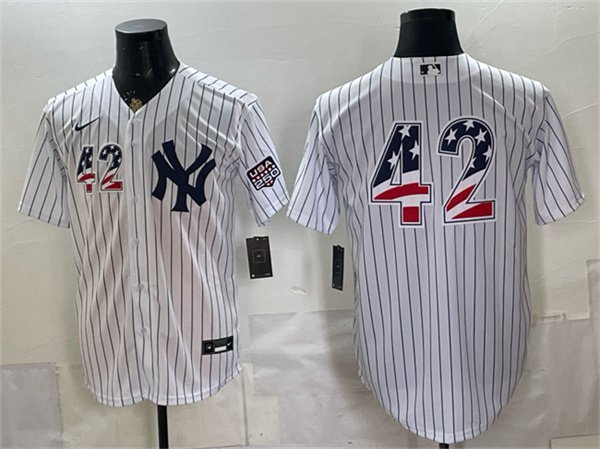 Men's New York Yankees 42 Jackie Robinson White 2026 USA 250 Fourth of July Home Stadium Stitched Baseball Jersey