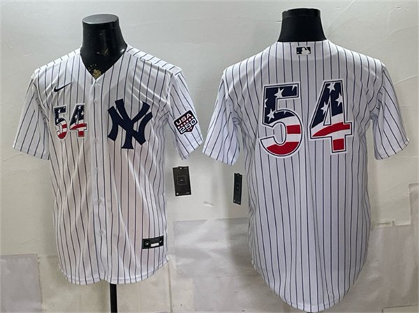 Men's New York Yankees 54 Max Fried White 2026 USA 250 Fourth of July Home Stadium Stitched Baseball Jersey
