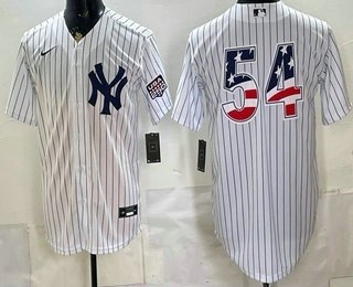 Men's New York Yankees 54 Max Fried White 2026 USA 250 Fourth of July Home Stadium Stitched Jersey