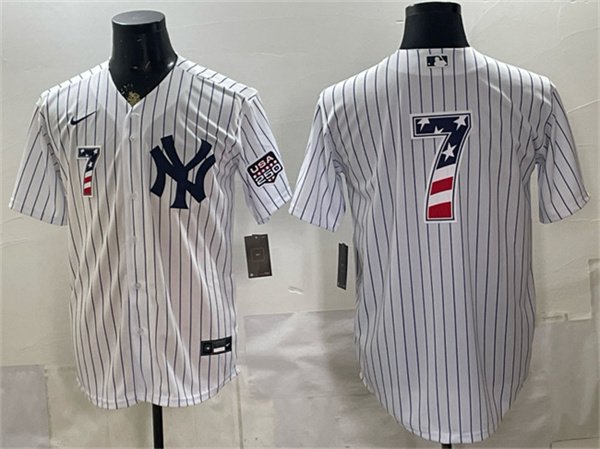 Men's New York Yankees 7 Mickey Mantle White 2026 USA 250 Fourth of July Home Stadium Stitched Baseball Jersey