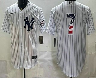 Men's New York Yankees 7 Mickey Mantle White 2026 USA 250 Fourth of July Home Stadium Stitched Jersey