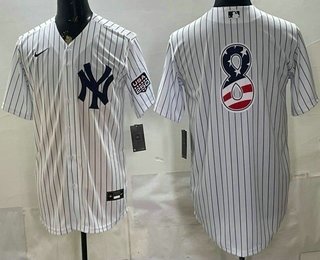 Men's New York Yankees 8 Yogi Berra White 2026 USA 250 Fourth of July Home Stadium Stitched Jersey