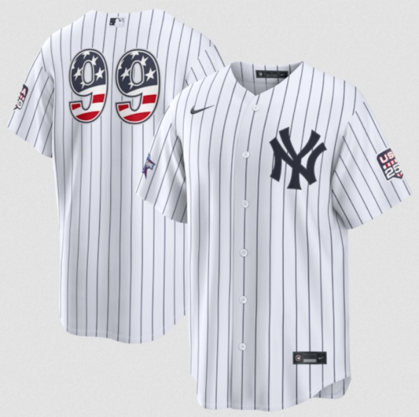Men's New York Yankees 99 Aaron Judge White 2026 All Star Edition Stars & Stripes & USA 250 Fourth of July Home Stadium Stitched Baseball Jersey