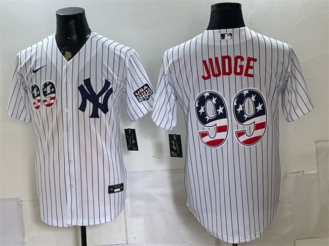 Men's New York Yankees 99 Aaron Judge White USA 250 Fourth of July Home Stadium Stitched Baseball Jersey