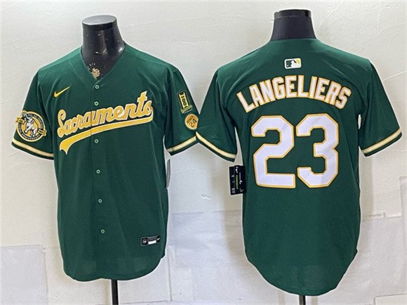 Men's Oakland Athletics 23 Shea Langeliers 2026 Green Alternate Sacramento Celebrating 125 Years Vapor Limited Stitched Baseball Jersey