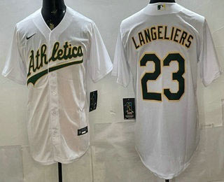 Men's Oakland Athletics 23 Shea Langeliers White Stitched Jersey
