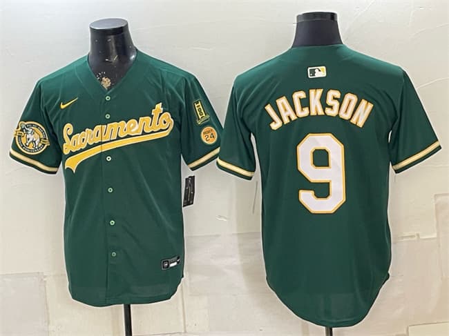 Men's Oakland Athletics 9 Reggie Jackson 2026 Green Alternate Sacramento Celebrating 125 Years Vapor Limited Stitched Baseball Jersey