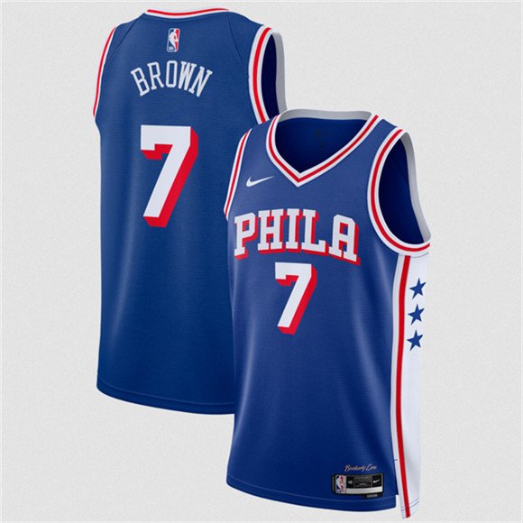 Men's Philadelphia 76ers 7 Jaylen Brown Royal 2026 Icon Edition Stitched Jersey