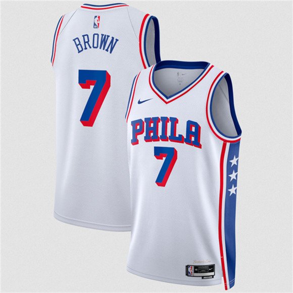 Men's Philadelphia 76ers 7 Jaylen Brown White 2026 Association Edition Stitched Jersey Men's Philadelphia 76ers 7 Jaylen Brown White 2026 Association Edition Stitched Jersey