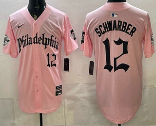 Men's Philadelphia Phillies 12 Kyle Schwarber Pink Gothic Vapor Limited Stitched Jersey