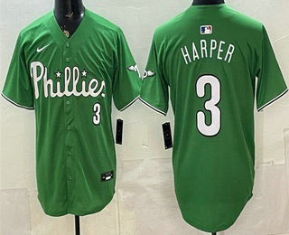 Men's Philadelphia Phillies 3 Bryce Harper Green Limited Stitched Jersey