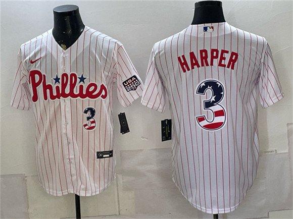 Men's Philadelphia Phillies 3 Bryce Harper White USA 250 Fourth of July Home Stitched Baseball Jersey