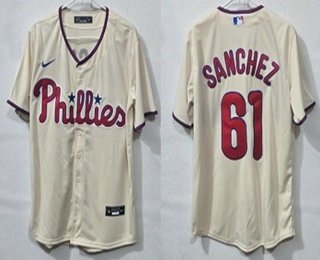 Men's Philadelphia Phillies 61 Cristopher Sanchez Cream Cool Base Jersey