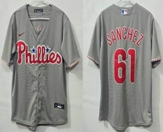 Men's Philadelphia Phillies 61 Cristopher Sanchez Grey Cool Base Jersey