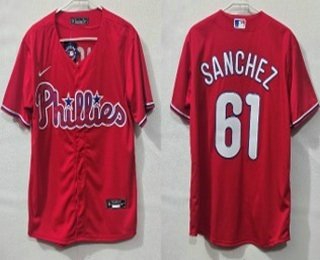 Men's Philadelphia Phillies 61 Cristopher Sanchez Red Cool Base Jersey