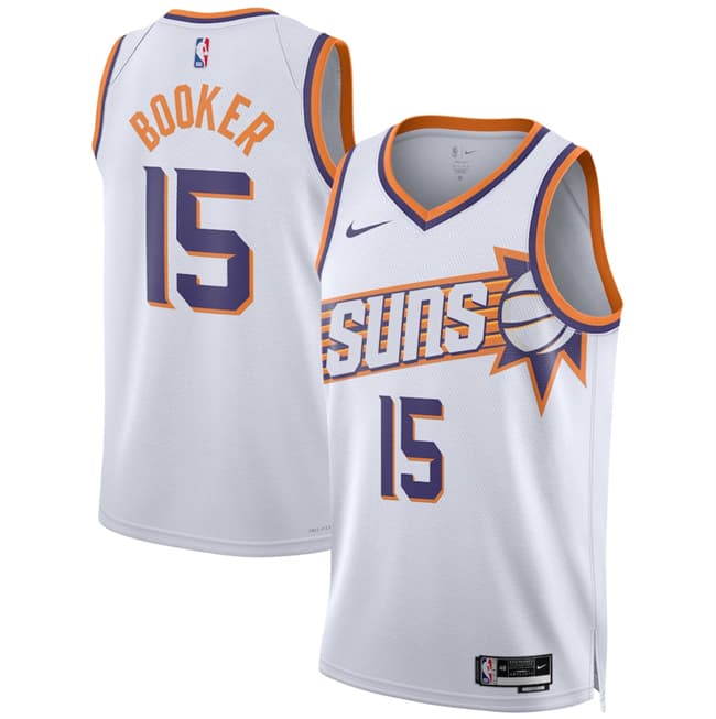 Men's Phoenix Suns 15 Devin Booker White 2026 Association Edition Stitched Basketball Jersey