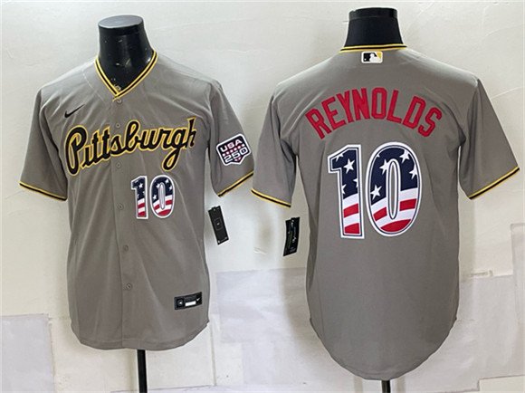 Men's Pittsburgh Pirates 10 Bryan Reynolds Grey USA 250 Fourth of July Stitched Baseball Jersey