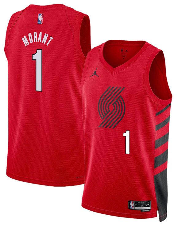 Men's Portland Trail Blazers 1 Ja Morant Red 2026 Statement Edition Stitched Basketball Jersey